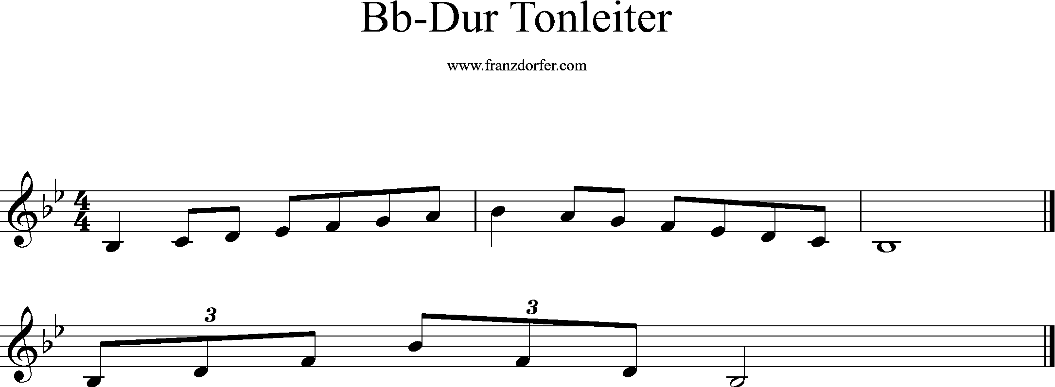 bb-dur tonleiter, violinschlüssel, tiefe oktav, bb0-bb1